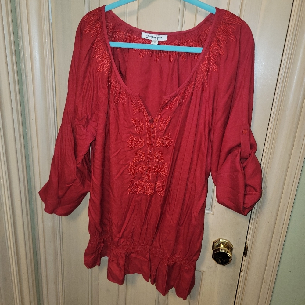 Womens Plus sz 1X Jennifer and Grace Red Shirt Blouse Beautiful